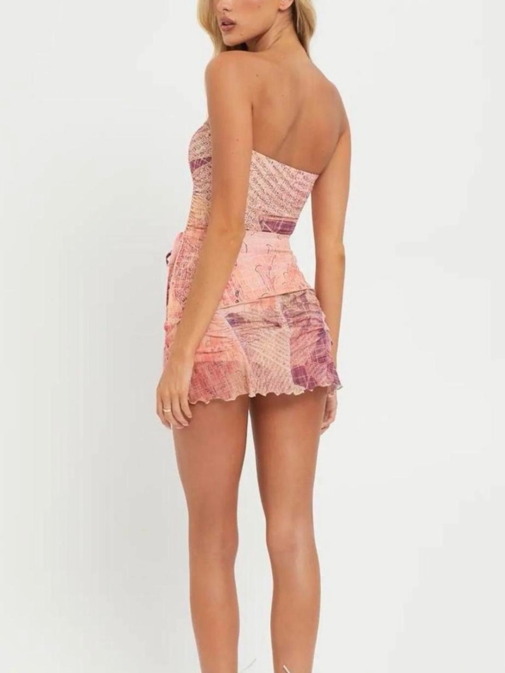 Tiger Mist Blush Patchwork Ruffle Mini Skirt
